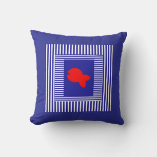 Blue White Stripes Red Fish Centre Cushion