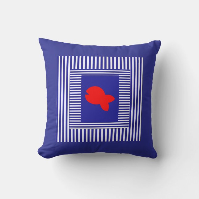 Blue White Stripes Red Fish  Centre Cushion (Front)