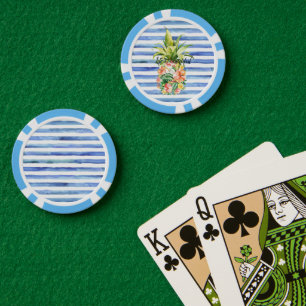 Blue White Stripes Tropical Floral Pineapple Poker Chips