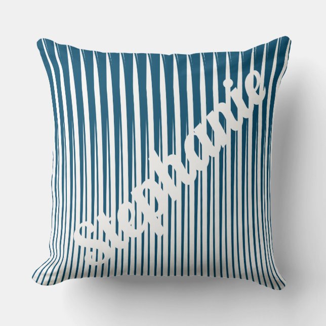 Blue White Stripes Unique Custom Name Gift Cushion (Front)