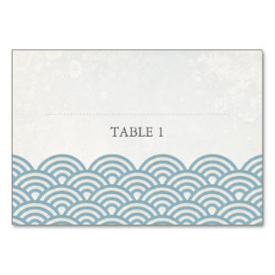 Blue+White Stylised Waves Flat Place Name Card