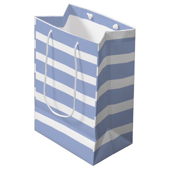Blue White Summer Coastal Stripe Pattern Medium Gift Bag (Front Angled)