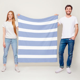 Blue White Summer Coastal Stripes Fleece Blanket