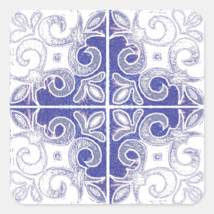 Blue White Swirl Inspired by Portuguese Azulejos Square Sticker