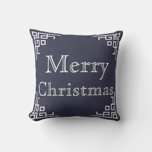 Blue & White Swirl Merry Christmas Cushion
