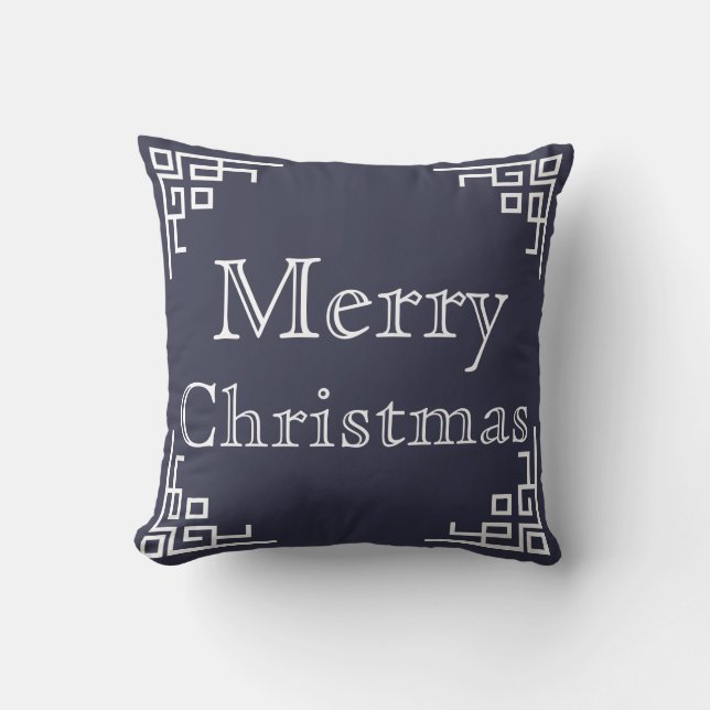 Blue & White Swirl Merry Christmas Cushion (Front)