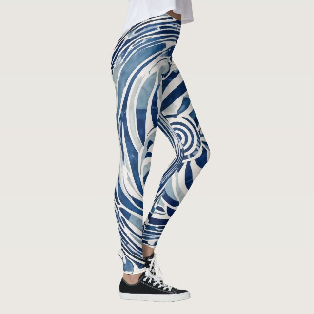 Blue White Swirl Pattern 02 Leggings (Right)