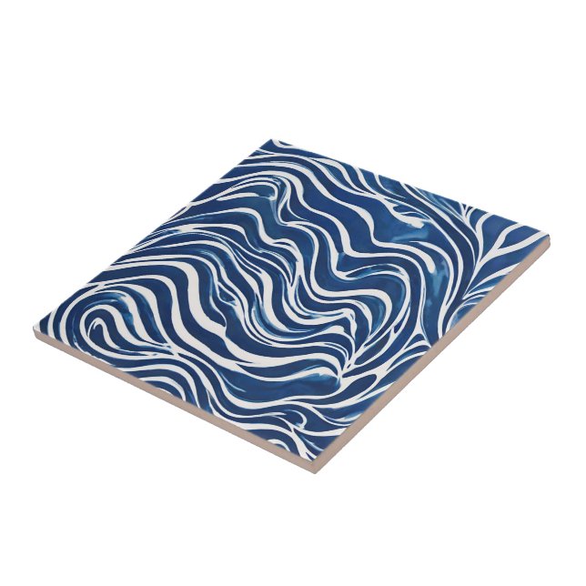 Blue White Swirl Pattern 06 Ceramic Tile (Side)