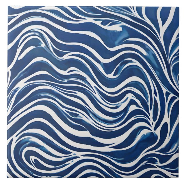 Blue White Swirl Pattern 06 Ceramic Tile (Front)