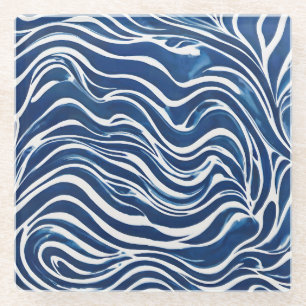 Blue White Swirl Pattern 06 Glass Coaster