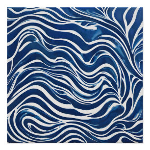 Blue White Swirl Pattern 06 Poster
