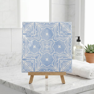 Blue White Symmetrical Pattern with Marble Look Ceramic Tile