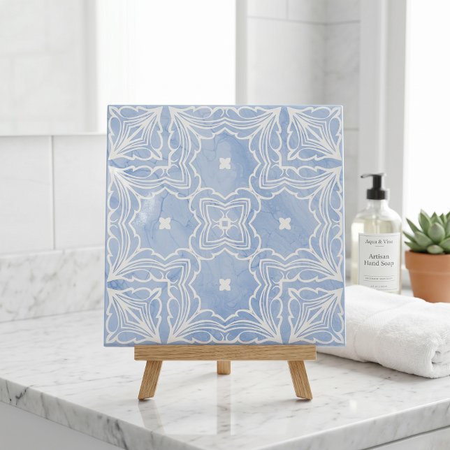 Blue White Symmetrical Pattern with Marble Look Ceramic Tile (Creator Uploaded)