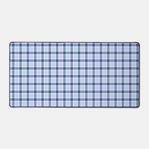 Blue White Tartan Plaid Pattern Desk Mat