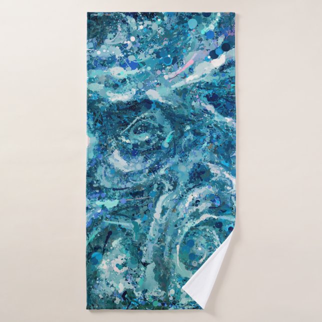 Blue White Teal Sea Waves Splash Abstraction Bath Towel (Bath Towel)