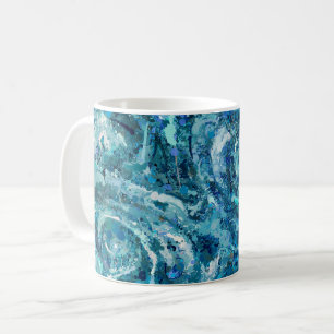 Blue White Teal Sea Waves Splash Abstraction Coffee Mug