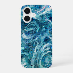 Blue White Teal Sea Waves Splash Abstraction iPhone 16 Case