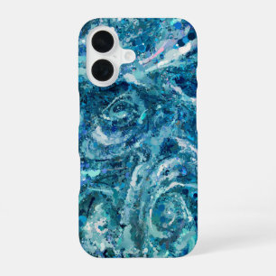 Blue White Teal Sea Waves Splash Abstraction iPhone 16 Case