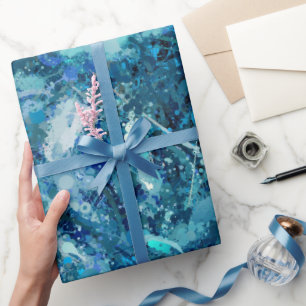 Blue White Teal Sea Waves Splash Abstraction Wrapping Paper