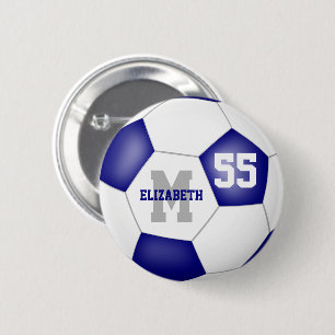 blue white team colors soccer personalized 6 cm round badge