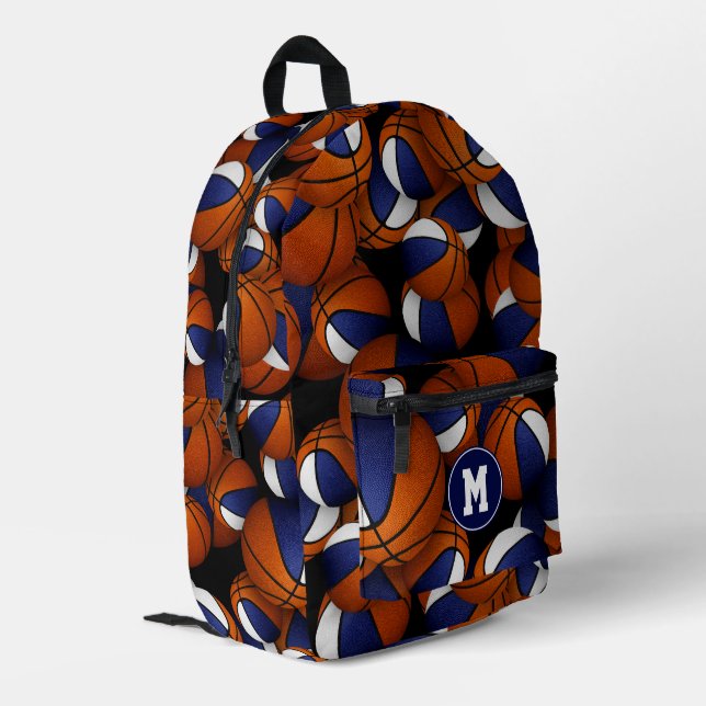 blue white team colours basketballs pattern printed backpack (Back Corner Left)