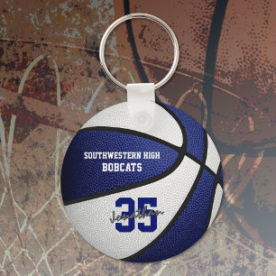 blue white team colours boys girls basketball key ring