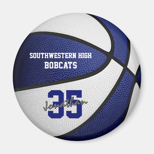blue white team colours boys girls basketball magnet (Front)
