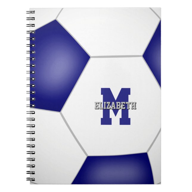 blue white team colours girls boys soccer notebook (Front)