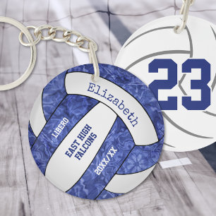 blue white team colours personalised volleyball key ring