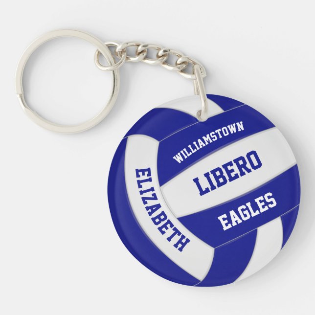 blue white team colours personalised volleyball key ring (Front)
