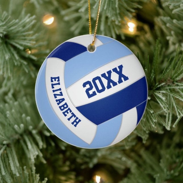 blue white team colours sports volleyball ceramic ornament (Tree)