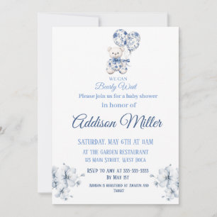 Blue&white Teddy Bear Baby Shower Invitation