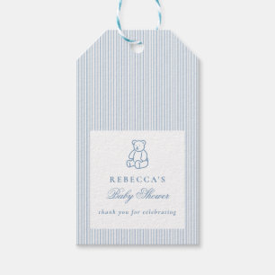 Blue White Teddy Bear Preppy Elegant Baby Shower Gift Tags