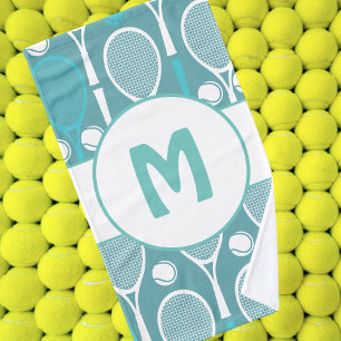 Blue White Tennis Rackets Player Name  Hand Towel