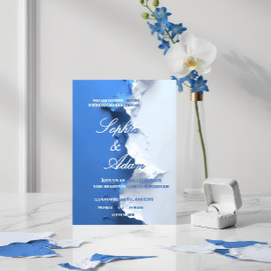 Blue & White Textured Art Wedding Invitation