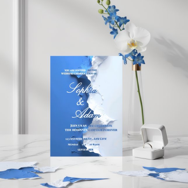 Blue & White Textured Art Wedding Invitation  (Creator Uploaded)