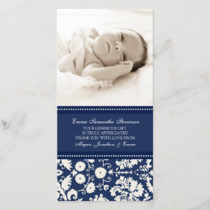 Blue White Thank You Baby Shower Photo Cards