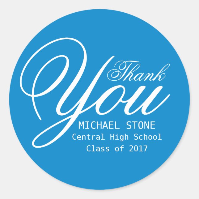 Blue & White Thank You Graduation Stickers Custom (Front)