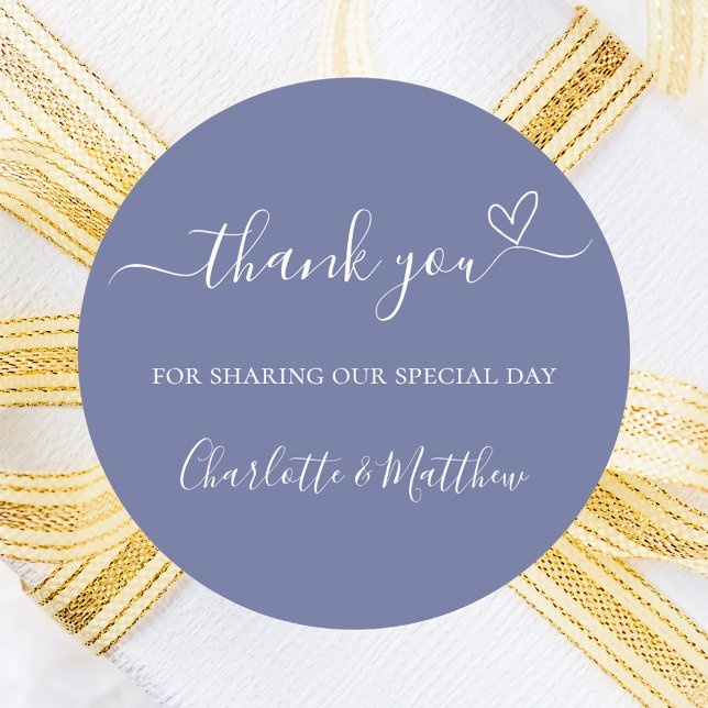 Blue white thank you heart wedding classic round sticker (Creator Uploaded)