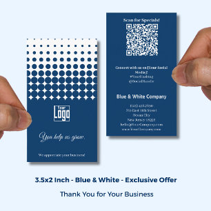 Blue White Thank You, QR Access to Special Offer Business Card