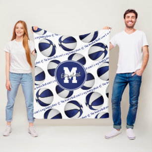 blue white The basketball court is my happy place  Fleece Blanket