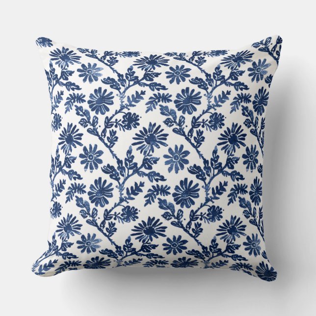 Blue White Throw Pillow (Front)