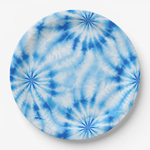 Blue White Tie Dye Paper Plate