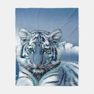 Blue White Tiger Fleece Blanket