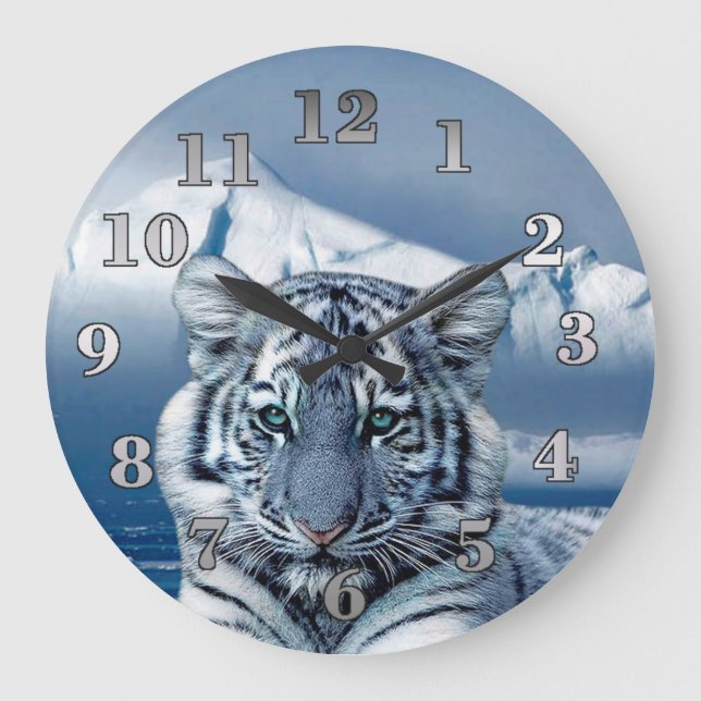 Blue White Tiger Large Clock (Front)