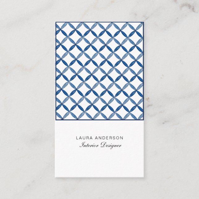 Blue & White tile Interior designer Business Card (Front)