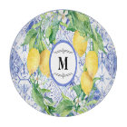 Blue White Tile Lemon Floral Wreath Farmhouse Art
