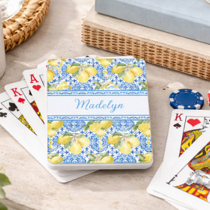 Blue White Tile Lemon Mediterranean Pattern Name Playing Cards