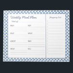 Blue & White Tile Weekly Meal Planer  Notepad<br><div class="desc">This notepad has a weekly planner on every page,  with separate boxes for each day of the week and a large box for your grocery list. Start you week fresh with this Preppy watercolor blue and white tile design weekly meal planner.</div>