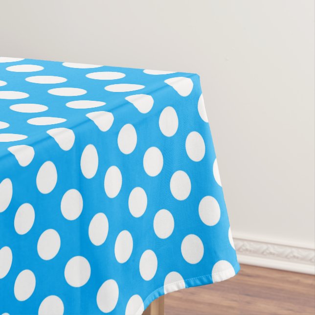 Blue white tiled pattern polka dot  tablecloth (In Situ)